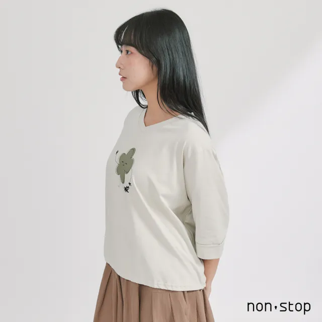 【non-stop】花花逗貓咪V領七分袖T恤-2色