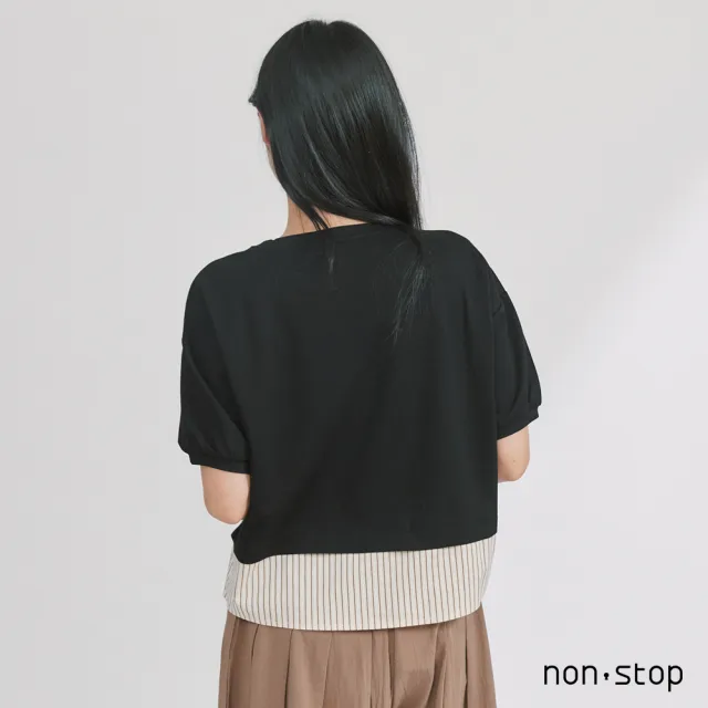 【non-stop】Cat Love刺繡拼接短版T恤-2色