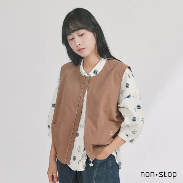 【non-stop】花朵拉鍊抓皺背心外套-2色