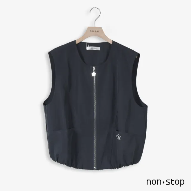 【non-stop】花朵拉鍊抓皺背心外套-2色