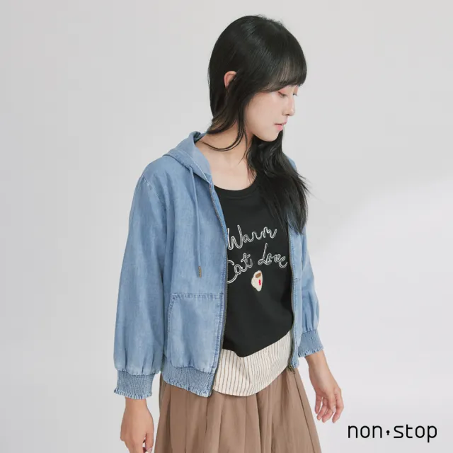 【non-stop】花朵刺繡丹寧連帽外套-2色