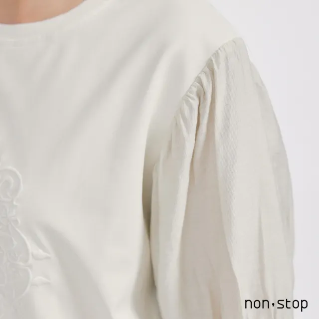 【non-stop】立體刺繡澎袖拼接T恤-2色