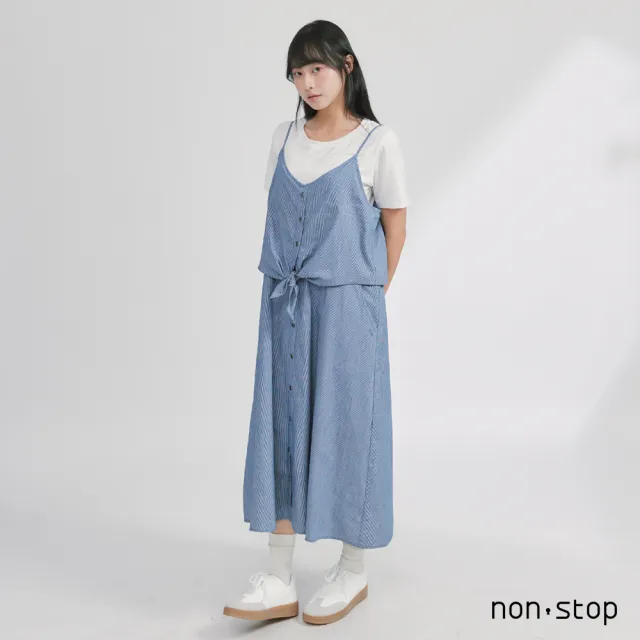 【non-stop】兩件式丹寧綁帶吊帶洋裝-2色