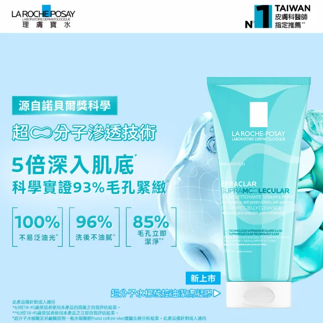 【理膚寶水】全新控油潔膚保濕雙入組★超分子水楊酸控油潔膚凝膠 200ml+超分子毛孔緊緻控油保濕乳 40ml