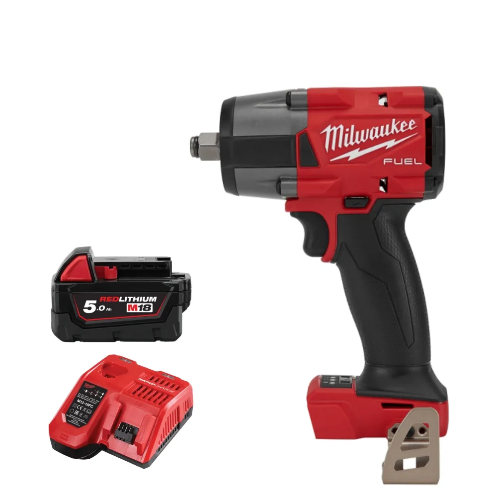 【Milwaukee 美沃奇】18V中扭無刷 1/2衝擊扳手M18FMTIW2F12(主機+單5.0電池+充電器)
