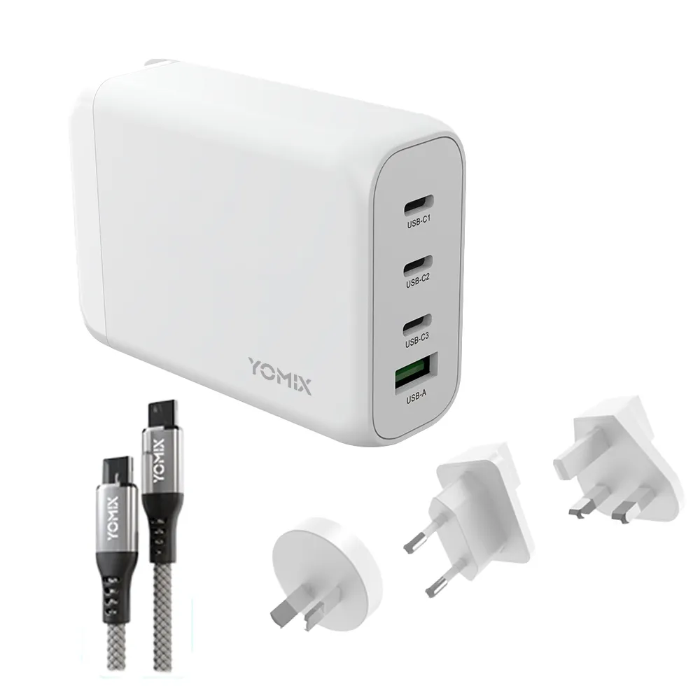 【YOMIX 優迷】萬國轉接頭★130W GaN-X4 type-C/USB-A PD/QC四孔快充充電器(贈100W充電線/支援i17快充)