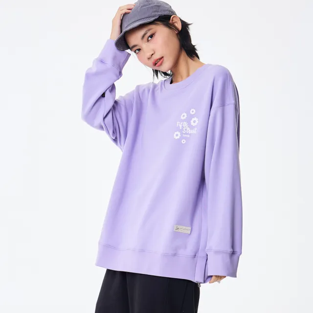 【5th STREET】雙11 女裝 長袖 t恤 寬版上衣 大學t 紫色(561017)