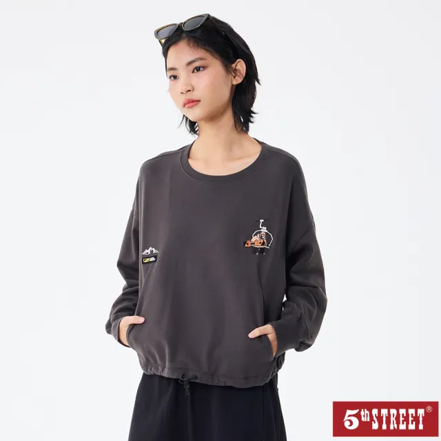 【5th STREET】女裝 長袖 寬版上衣 大學t 深灰(560984)