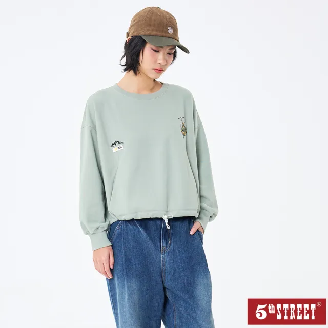 【5th STREET】女裝 長袖 寬版上衣 大學t 綠色(560984)