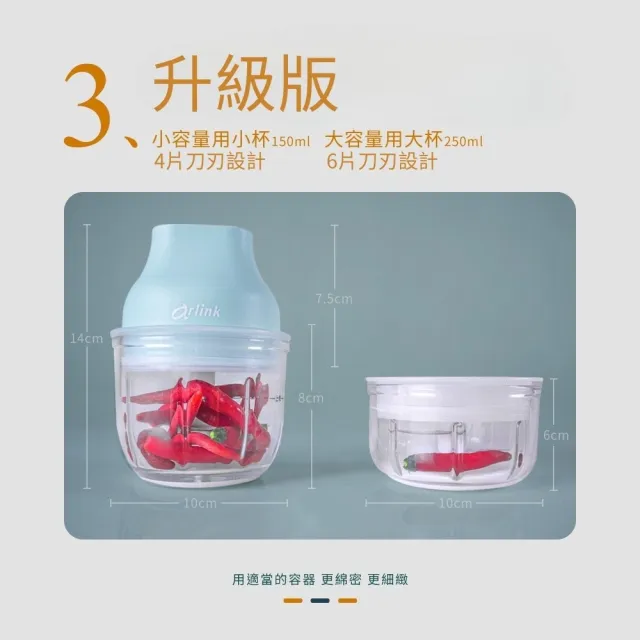 【Arlink】2入組 AG270CB 一大一小玻璃款 三色可選 食物料理機/電動蒜泥器/切蒜機(蒜泥機)