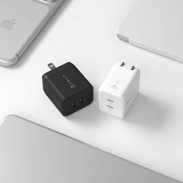 【ADAM 亞果元素】X45C+ GaN 45W 雙孔USB-C迷你快速電源供應器(三年保固)