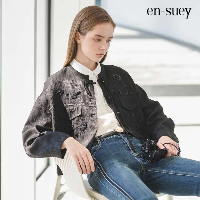 【en-suey 銀穗】EU質感暗紋繡珠外套-女