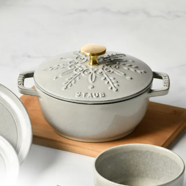【STAUB】雪花雕花琺瑯鑄鐵鍋和食鍋16cm-顏色任選(德國雙人牌集團官方直營)