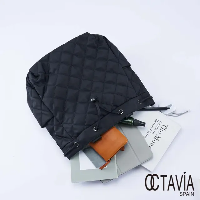【OCTAVIA 8】雙11 時尚鋪棉菱格車紋手提二用後背包 - 斜格黑