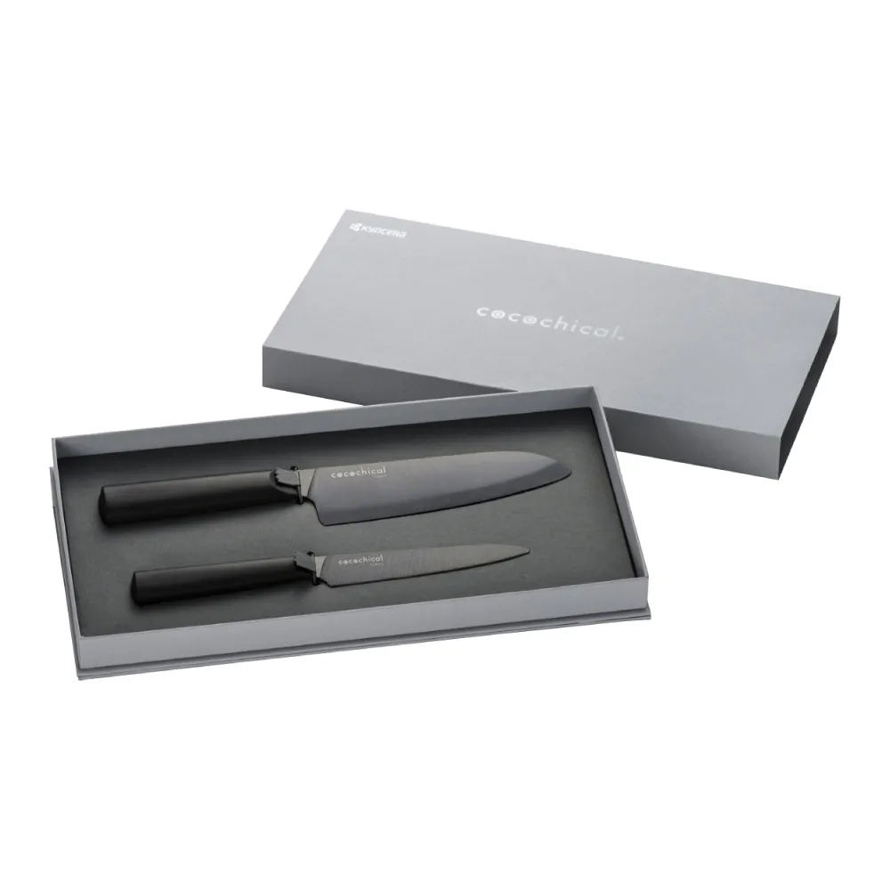 【KYOCERA 京瓷】日本進口黑刃陶瓷刀禮盒雙刀組-11+16cm(三德刀/料理刀/水果刀)