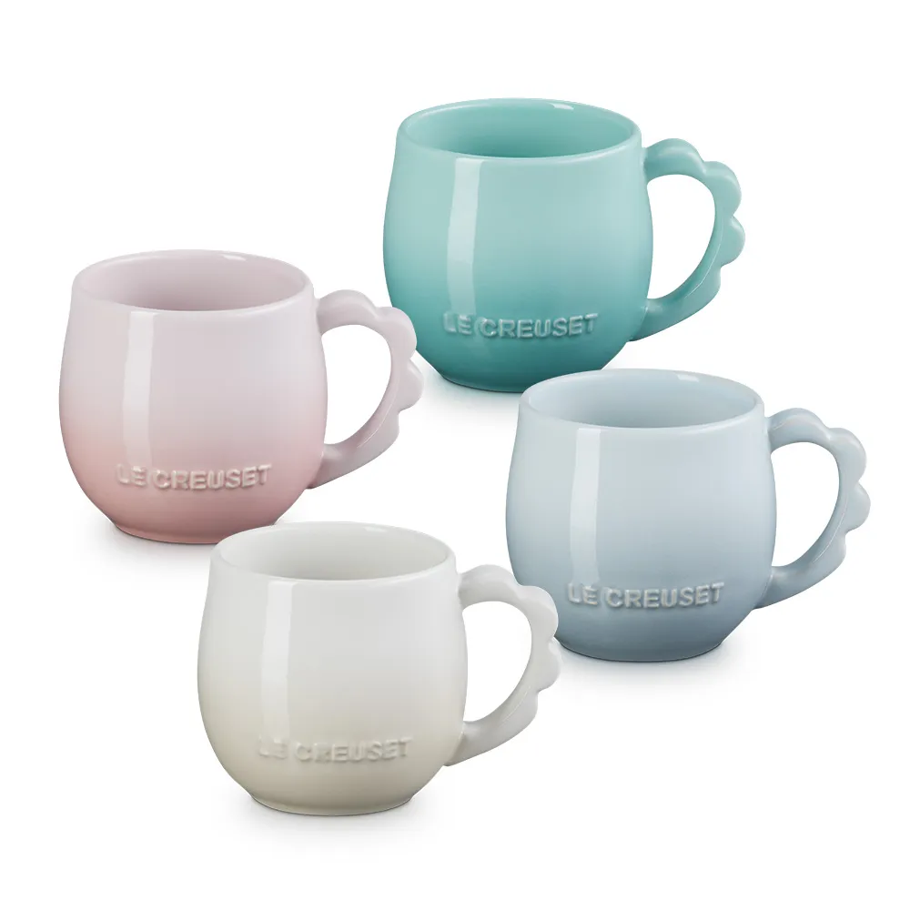 【Le Creuset】瓷器蕾絲花語系列馬克杯320ml(蛋白霜/銀灰藍/悠然綠/貝殼粉 4色選1)