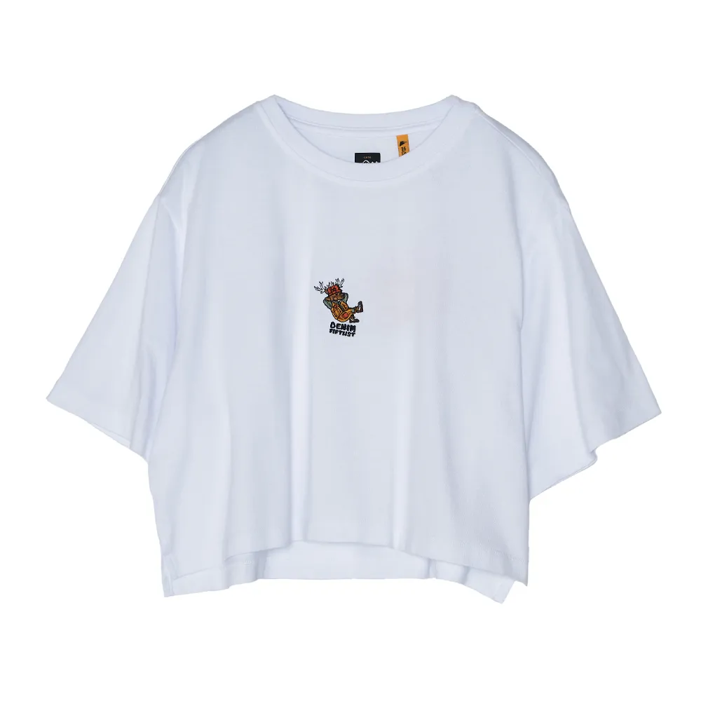【5th STREET】女裝 短袖 短t 上衣 t恤 TEE 寬版 動物 刺繡 白色(5571015)