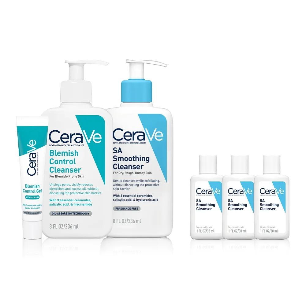 【CeraVe 適樂膚】超值戰痘全配組★淨膚白泥抗粉痘潔面露+多重酸煥膚修護精華+水楊酸煥膚淨嫩潔膚露_C