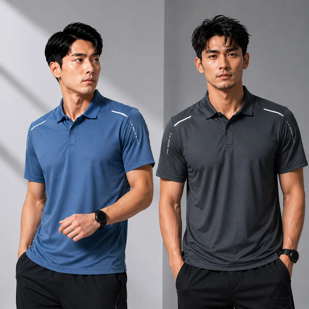 【Billgo】兩件組 冰絲反光條運動POLO衫(3色 M-5XL碼)網眼透氣 高彈性 戶外休閒男上衣