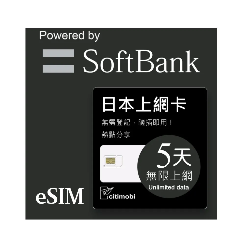 【citimobi】eSIM日本5天吃到飽(日本網卡 吃到飽 日本 網卡 沖繩 大阪 北海道 eSIM)