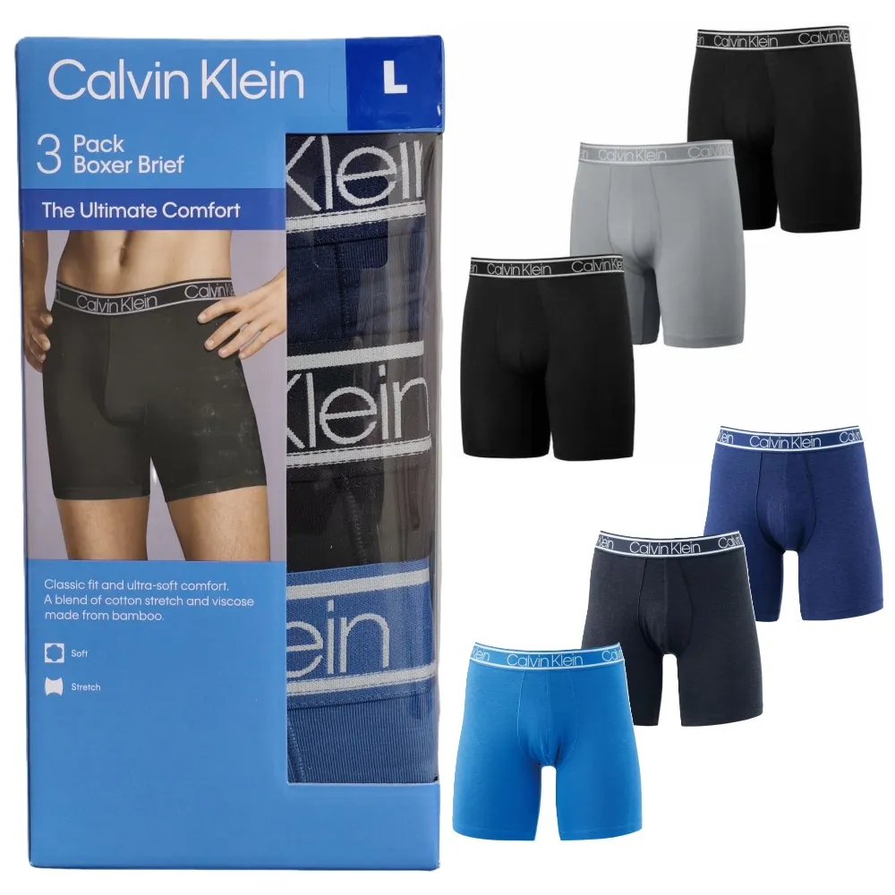 【CALVIN KLEIN】3件組 男彈性內褲 天絲竹纖維 涼感萊卡(CK男內褲 四角褲 合身 貼身 透氣)