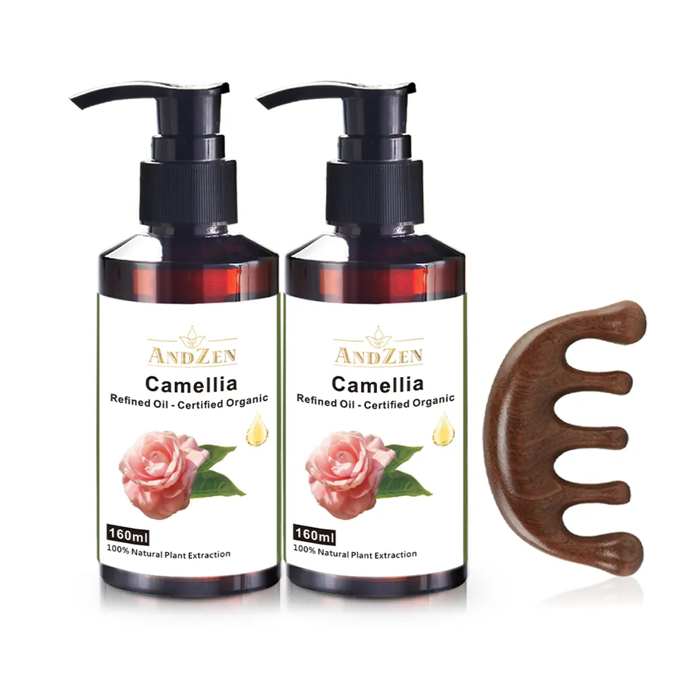 【ANDZEN】安得仁 ACO有機山茶花油160ml-2入組- 加金絲檀按摩梳(按摩油 保濕油 基礎油 基底油)