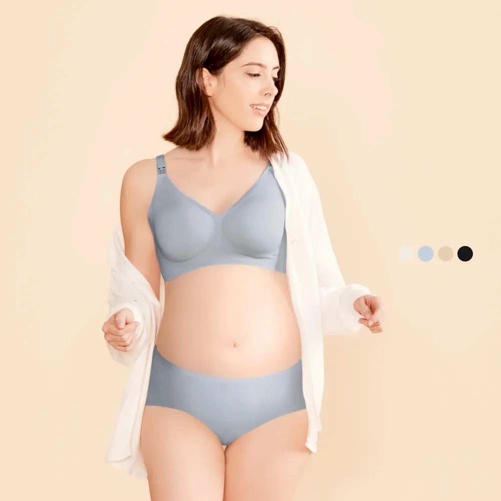 【Gennies 奇妮】哺乳內衣褲成套 冰絲涼感無鋼圈內衣 中腰內褲 低腰內褲(孕婦內衣 上開扣 孕婦內褲 A71B71)