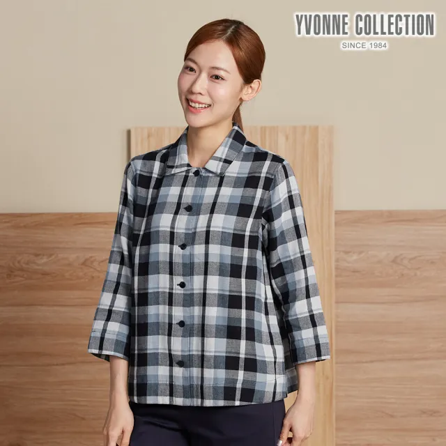 【YVONNE 以旺傢飾】斜紋格七分袖襯衫-藍