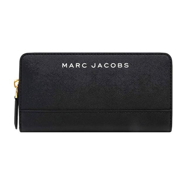 【MARC JACOBS】簡約黑MJ logo防刮皮革拉鍊長夾｜多卡層收納｜拉鍊零錢袋