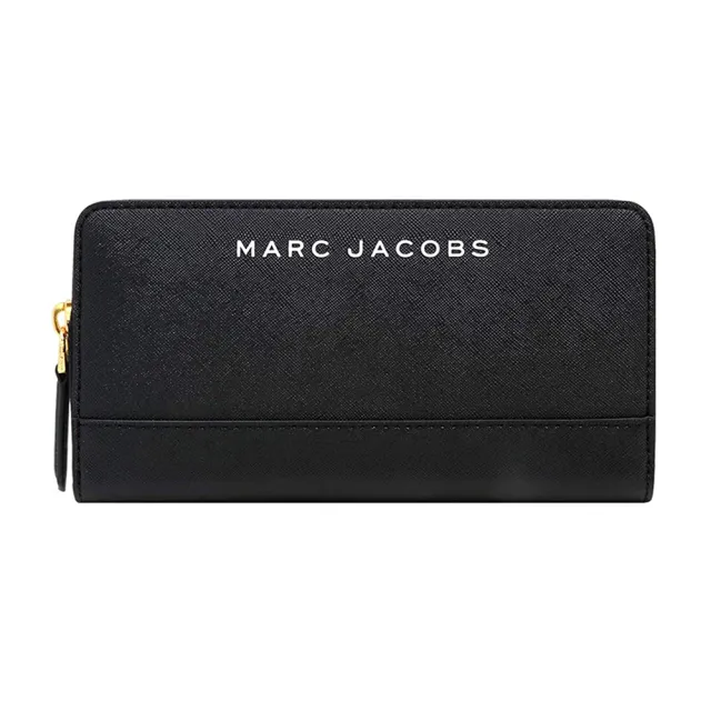 【MARC JACOBS】簡約黑MJ logo防刮皮革拉鍊長夾|多卡層收納|拉鍊零錢袋