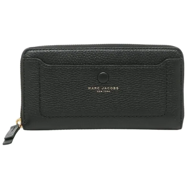 【MARC JACOBS】簡約黑口袋設計荔枝皮革拉鍊長夾｜多卡層收納｜拉鍊零錢袋