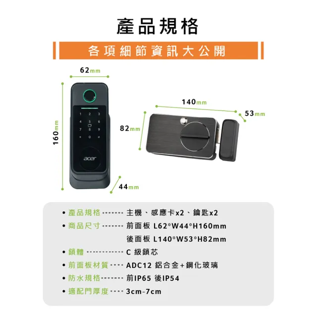 【Acer Gadget】智能鎖 碁智鎖 ODL101 九成新福利品 (五合一開鎖  指紋 密碼 虛位密碼 感應卡 鑰匙)