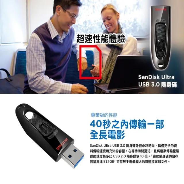 【SanDisk 晟碟】256GB Ultra USB 3.0 CZ48  高速隨身碟(最高讀取130MB/s 原廠5年保固)