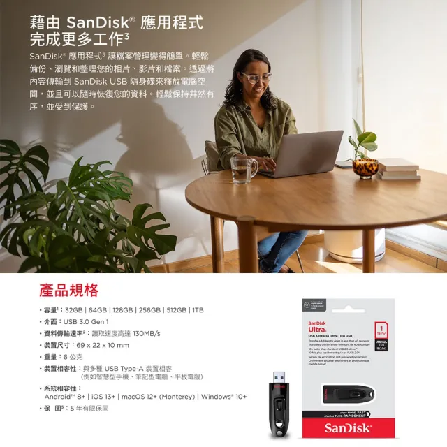 【SanDisk 晟碟】256GB Ultra USB 3.0 CZ48  高速隨身碟(最高讀取130MB/s 原廠5年保固)