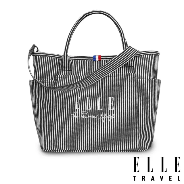【ELLE】TRAVEL-極簡風帆布手提/斜背托特包 (線條) EL52372