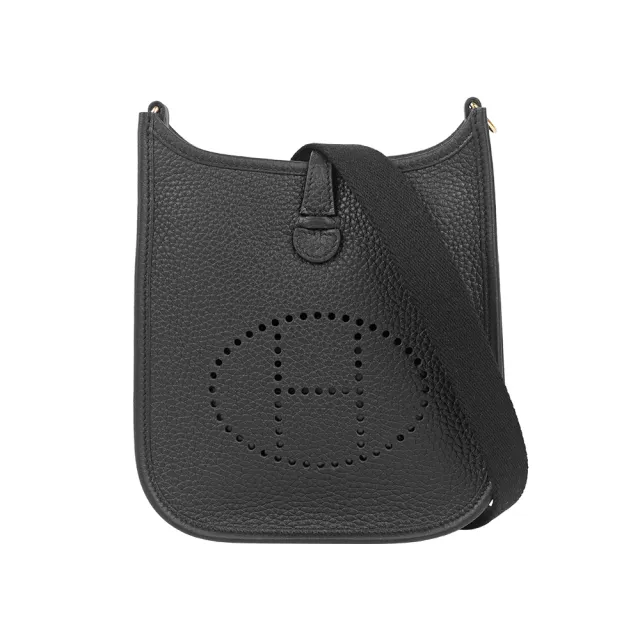 【Hermes 愛馬仕】金釦 TC皮 MINI EVELYNE 16 斜背包(黑色)