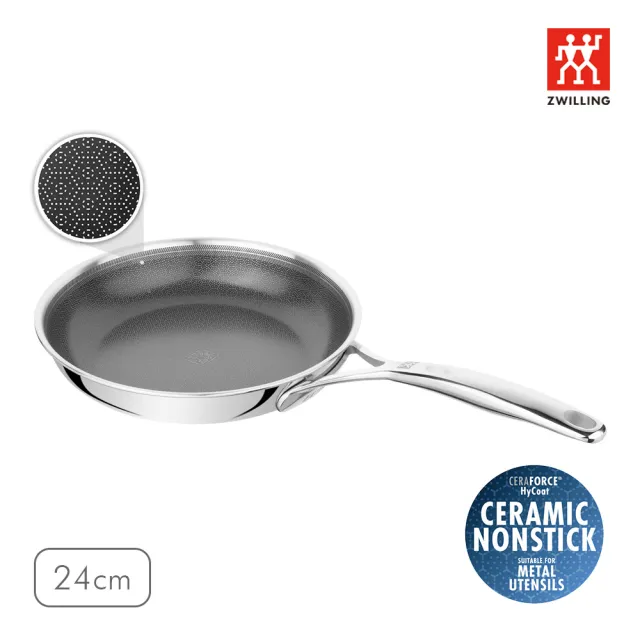 【ZWILLING 德國雙人】PEAK 不鏽鋼蜂巢陶瓷不沾平煎鍋/平底鍋24cm(德國雙人牌集團官方直營)