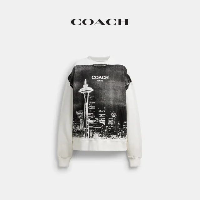 【COACH】蔻馳官方直營 POSTCARD圖案圓領衛衣-白色(CDI22)