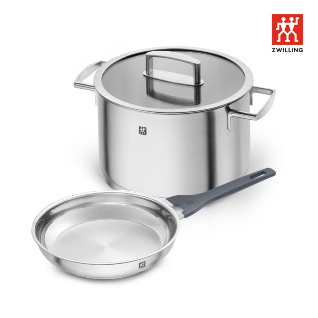 【ZWILLING 德國雙人】VITALITY不鏽鋼雙耳湯鍋24cm+Simplify平底鍋24cm/無蓋(德國雙人牌集團官方直營)