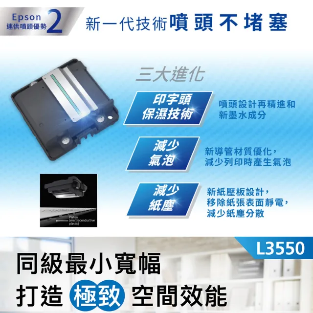 【EPSON】官方直營 搭2組T00V原廠1黑3彩墨水★L3550 三合一Wi-Fi智慧遙控連續供墨複合機