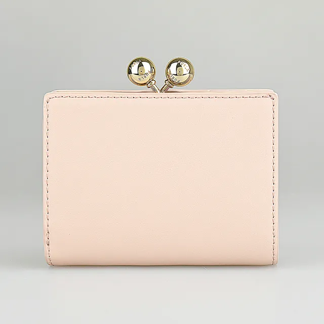 【FURLA 芙拉】FURLA 燙金LOGO Dots系列小牛皮6卡按釦式口金零錢中夾(幻影粉紅x淡粉紅)