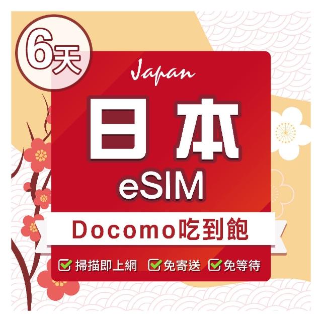 【環亞電訊】eSIM日本Docomo6天吃到飽(日本網卡 docomo 原生卡 日本 網卡 沖繩 大阪 北海道 東京 eSIM)