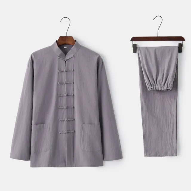 【巴黎精品】現貨出清 新中式唐裝漢服兩件套(功夫氣功太極復古亞麻棉麻中國風男套裝8色a1bx1)