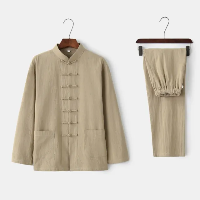 【巴黎精品】現貨出清 新中式唐裝漢服兩件套(功夫氣功太極復古亞麻棉麻中國風男套裝8色a1bx1)
