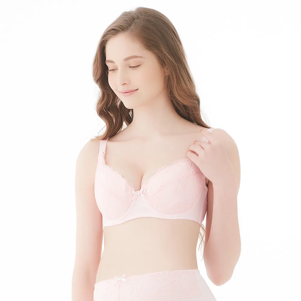 【Gennies 奇妮】哺乳內衣 輕透棉蕾絲軟鋼圈內衣(粉)