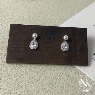 【NANA】娜娜 S925鍍14K金珍珠水滴滿鑽耳針耳環 N115081803(S925 鍍14K金 珍珠水滴滿鑽 耳針耳環)
