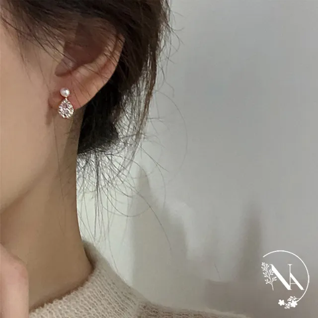 【NANA】娜娜 S925鍍14K金珍珠水滴滿鑽耳針耳環 N115081803(S925 鍍14K金 珍珠水滴滿鑽 耳針耳環)