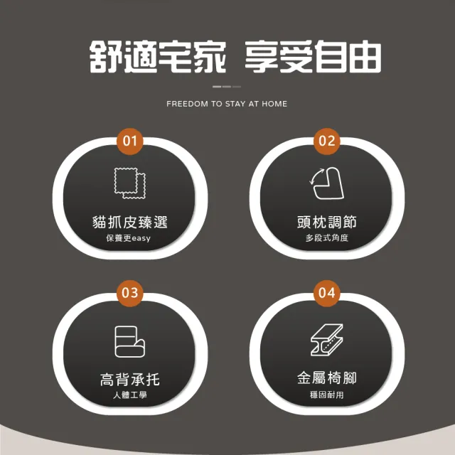【IHouse】酷可 調整式頭枕 高背貓抓皮沙發 4人+腳椅/L型
