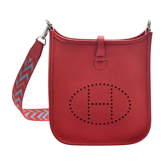 【Hermes 愛馬仕】經典Evelyne 16系列小牛皮鏤空洞H LOGO銀扣肩背包(迷你-紅色)