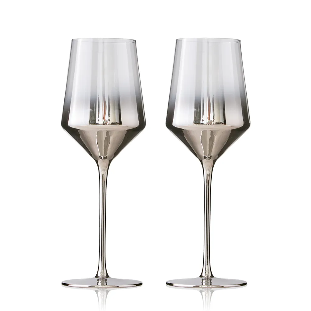 【好物良品】2入紅酒杯_銀色漸變玻璃酒杯組(白酒杯氣泡酒杯調酒杯品酒杯 葡萄酒高腳杯 聖誕情人節日慶祝)